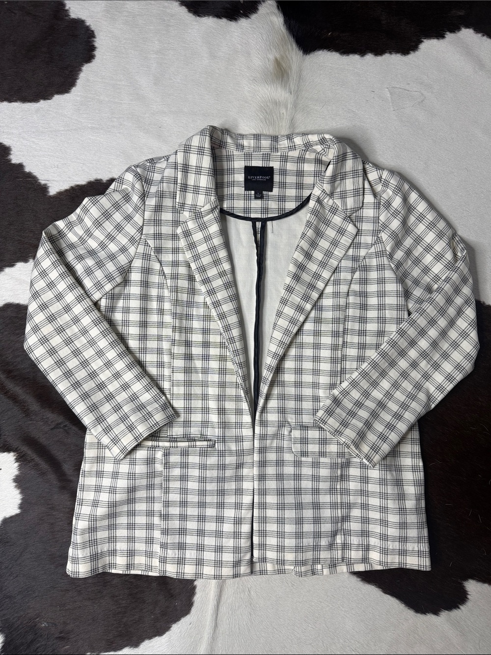 Liverpool Black and White Plaid Open-Front Blazer